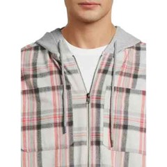 NWT No Boundaries Men’s S 34-36 Zip Hooded Gray Plaid Lightweight Flannel Shirt