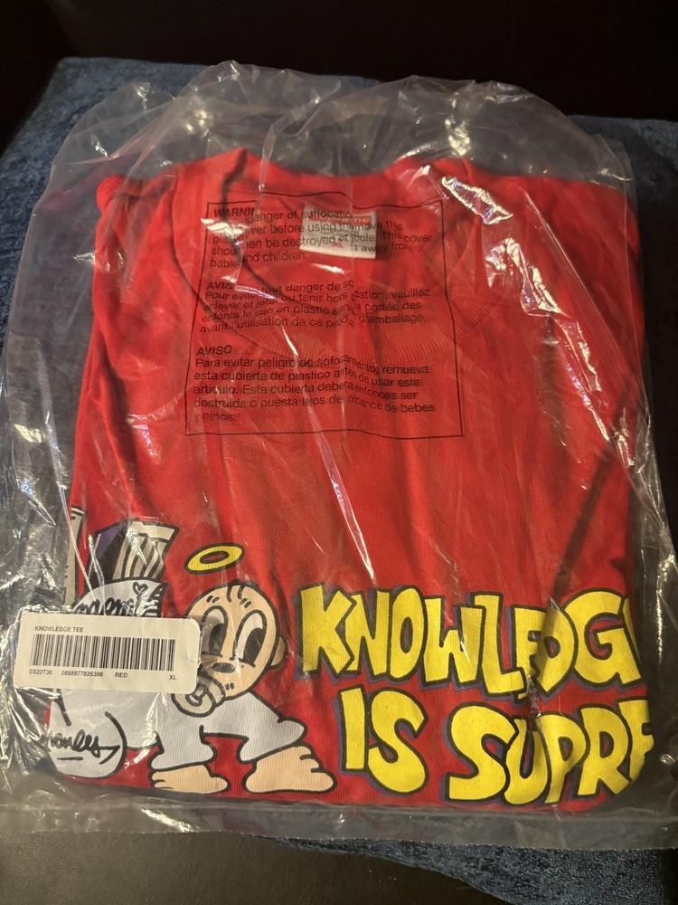 Supreme SS22 Knowledge Tee — Red XL — Deadstock New in Bag