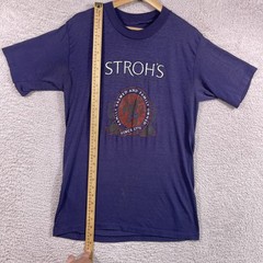 Vintage 80s Stroh’s Beer Shirt Adult Large* Blue Alcohol 50/50 USA Single Stitch