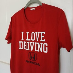Honda × GU T-Shirt I Love Driving HONDA Men’s Medium Red Graphic Logo Spell Out