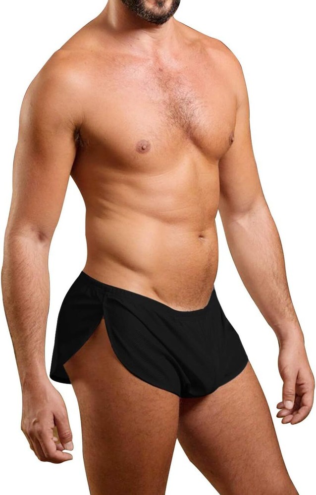 Mens Extreme Mesh Shorts with Large Split Sides Medium, Black