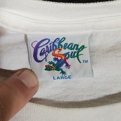Vintage Caribbean Spud Jimmy Buffett Shirt Mens Size Large White Single-Stitch