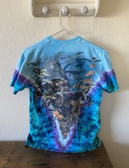Vintage 90s Y2K Liquid Blue Aquatic Oceanlife Tie Dye Shirt Medium Fish Animals