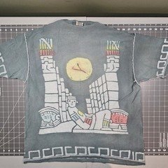 Vintage Mayan Tshirt Large Gray AOP 90s Y2K Aztec Native Streetwear Skater