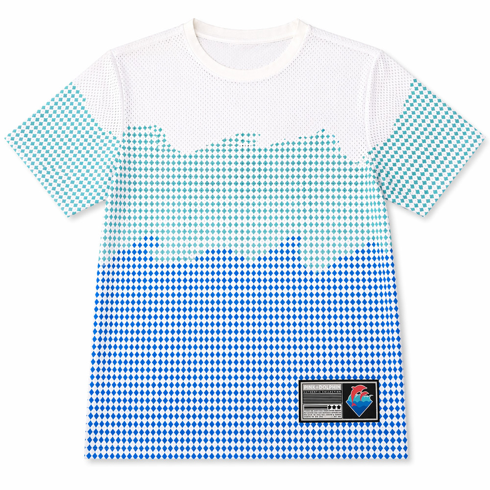 Pink Dolphin Mens T Shirt M White Blue Graphic Mesh Streetwear Dolphin Print