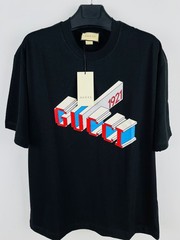 Gucci Logo Print Cotton Black T Shirt Size : XL