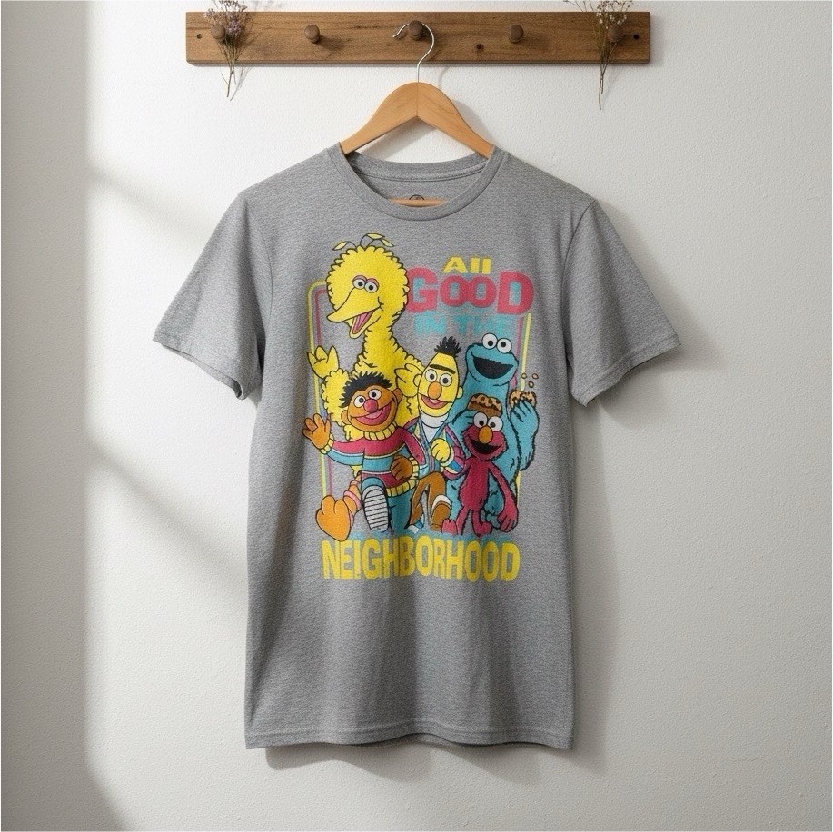 Sesame Street Unisex Graphic T-Shirt Gray Size Medium