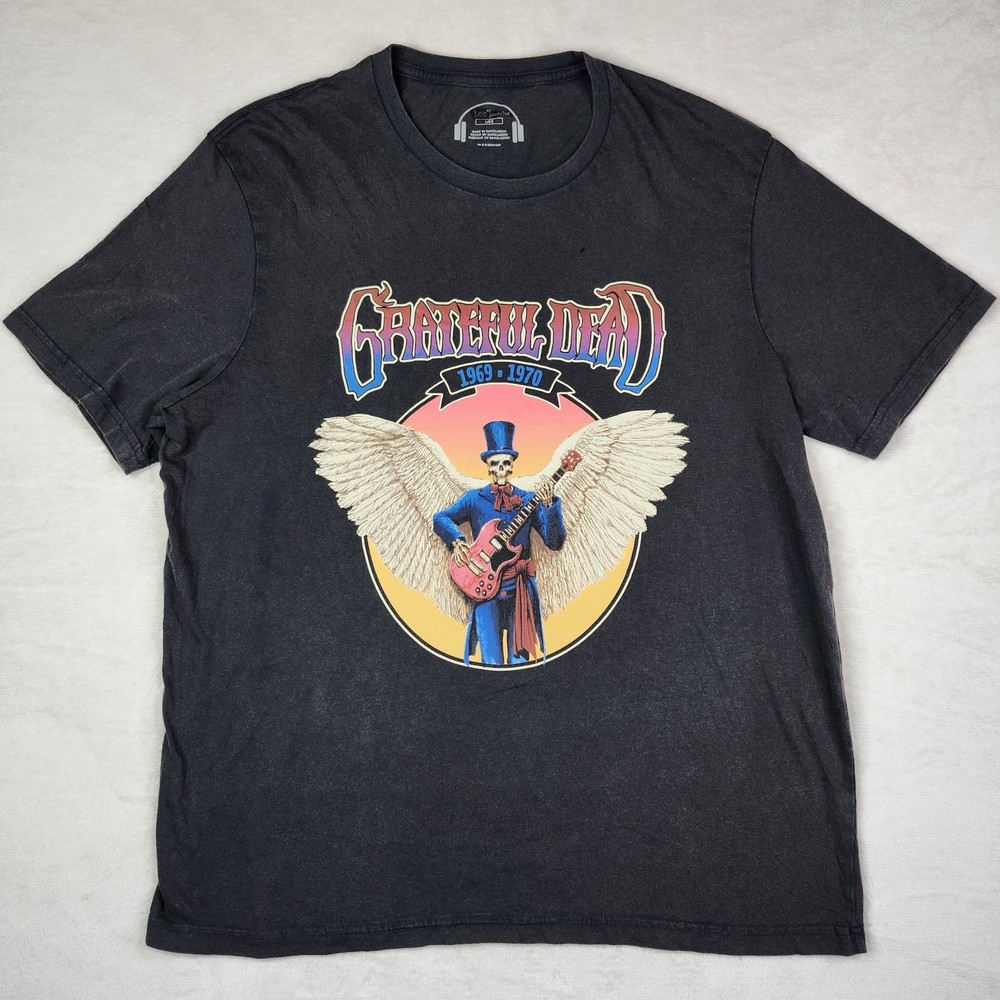 Grateful Dead x Lee 69′ 70′ Tour Band T-Shirt Mens L Black Rock Skull AOP