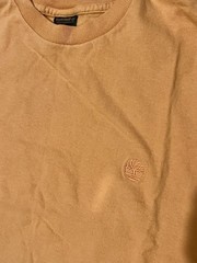 VINTAGE Timberland Weather Gear Mens T Shirt S Peach Embroidered Logo USA MADE