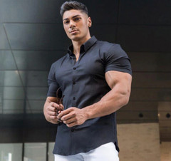 Camisa Elegante De Manga Corta Para Hombres Moda Botones Verano Negocios Casual