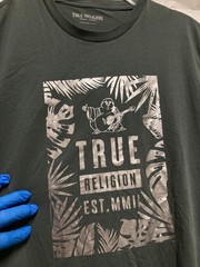 TRUE RELIGION METALLIC FOIL LEAVES LOGO Unisex T Shirt; Sage Green; XL; EXCLNT