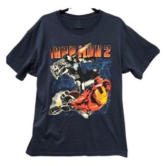 Marvel Iron Man 2 Graphic T-Shirt Mens Large Navy Blue Cotton Tee Avengers Movie