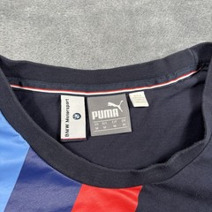 BMW Motorsports x PUMA Striped Racing T-Shirt Navy Blue 100% Cotton Men’s Size M