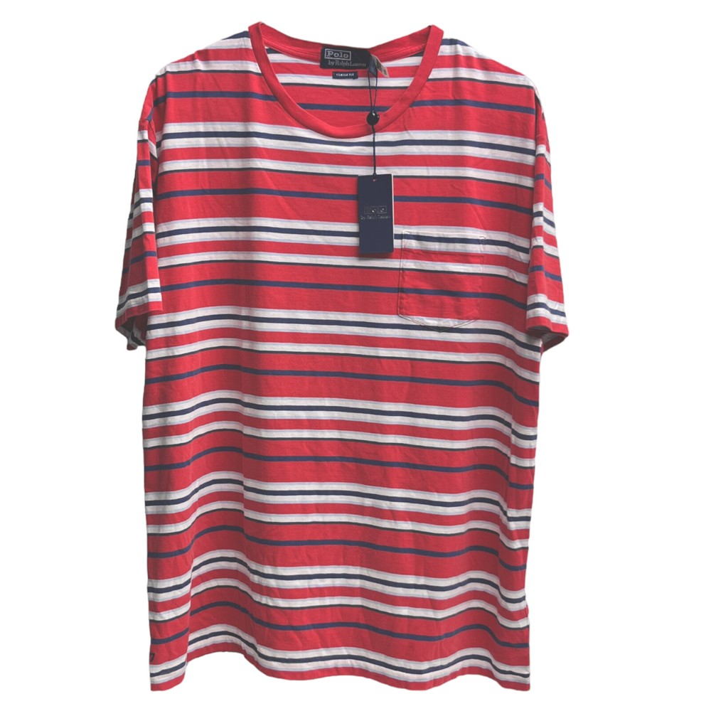 Polo Country Ralph Lauren Short Sleeve Tee T-Shirt Classic Fit Red Stripe $75