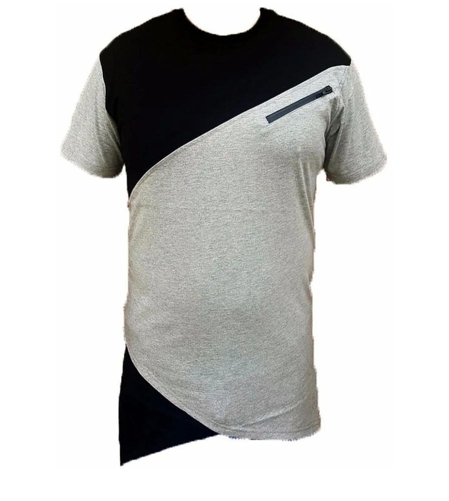 Bleecker Mercer T shirt Men M Gray Black Casual Colorblock Retro Asymmetrical