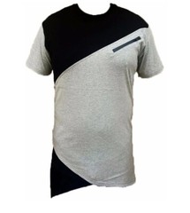 Bleecker Mercer T shirt Men M Gray Black Casual Colorblock Retro Asymmetrical