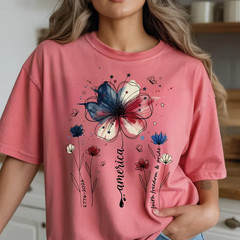 USA 250th Anniversary Comfort Colors Floral Tee, 1776-2026 Patriotic Shirt