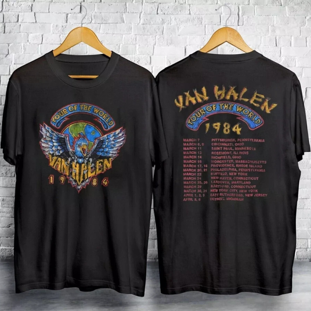 Van Halen 1984 World Tour Shirt Vintage Band Tee Front Back Concert Tee