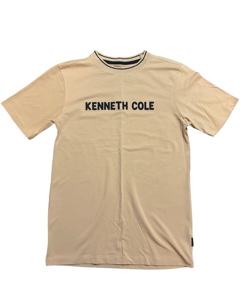 Kenneth Cole Beige Logo Crew Neck Short Sleeve Cotton T-Shirt Teens M/L