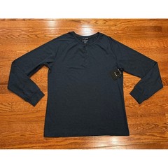 New 01.ALGO Performance Henley Long Sleeve Shirt Mens Medium Blue Stretch Casual