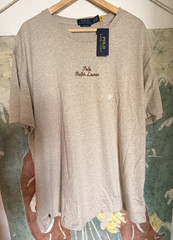 NWT Polo Ralph Lauren Classic Fit Cursive Stitched Embroidered Beige T-Shirt XL