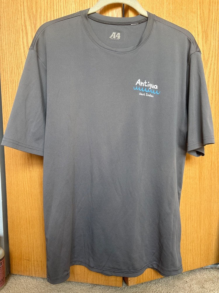 A4 Men’s Cooling Performance T Shirt Grey Antigua West Indies (Form fitting)