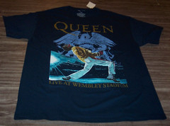 QUEEN Live At Wembley Stadium Freddie Mercury T-Shirt MENS Black LARGE Band NEW