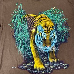 Vintage 90s Tiger Wild Gear Animal Nature Big Cat T-Shirt Adult XL Brown Vtg USA