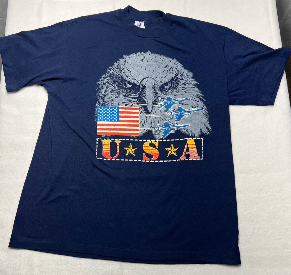 VTG 90’s USA Eagle Fighter Jets Single Stitch T Shirt Size XL Logo7 Graphic Tee