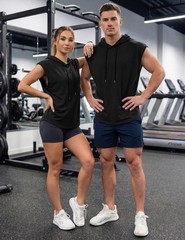 Men’s Oversized Short Sleeve Drawstring Hooded Tank Tops T-Shirts – Casual Su…