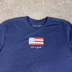 Life Is Good Shirt Mens 2XL Blue Flag Graphic Crew Neck Cotton Jersey Tagless