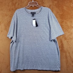 BLOOMINGDALES Shirt Mens XL Grey Stripe Pullover Crew 100% Linen Dark Slate