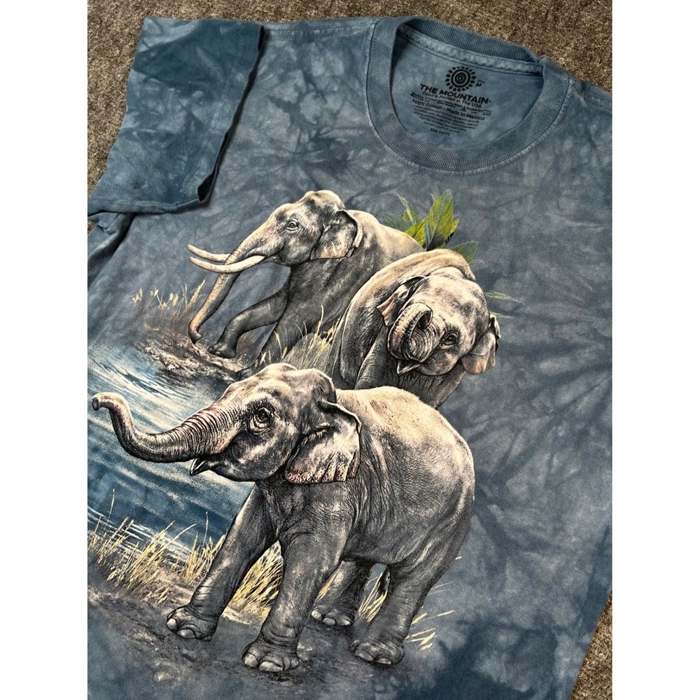 The Mountain Elephant T Shirt Blue Tie Dye Graphic Adult Medium festival EUC