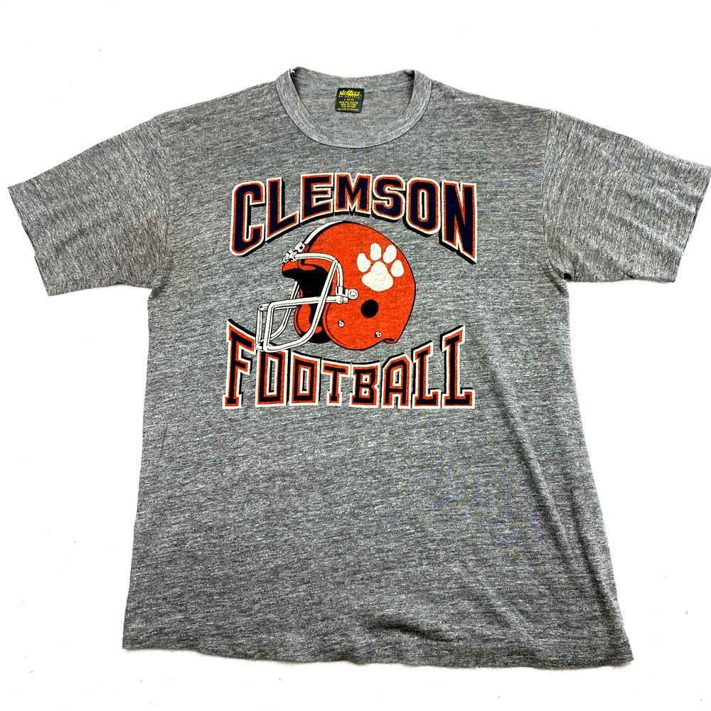 Clemson Football Vintage T-Shirt Mens Large 80s Gray Tri-Blend Fade Soft Thin