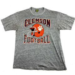 Clemson Football Vintage T-Shirt Mens Large 80s Gray Tri-Blend Fade Soft Thin