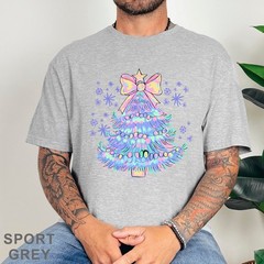 Pastel Holographic Christmas Tree Shirt, Coquette Christmas Tree Shirt, 203704