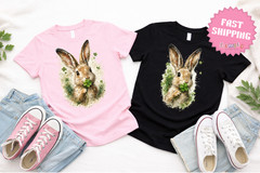 Shamrock & Bunny Print Shirt, St. Patrick’s Day Clover Art Shirt, Irish Day Tee