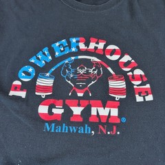 T Shirt Powerhouse Gym Large Black Mens Cotton Y2K Faded Gym Tee USA Mahwah