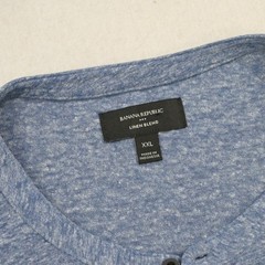 Banana Republic Henley Mens XXL Blue Short Sleeve Linen Blend Heathered Casual