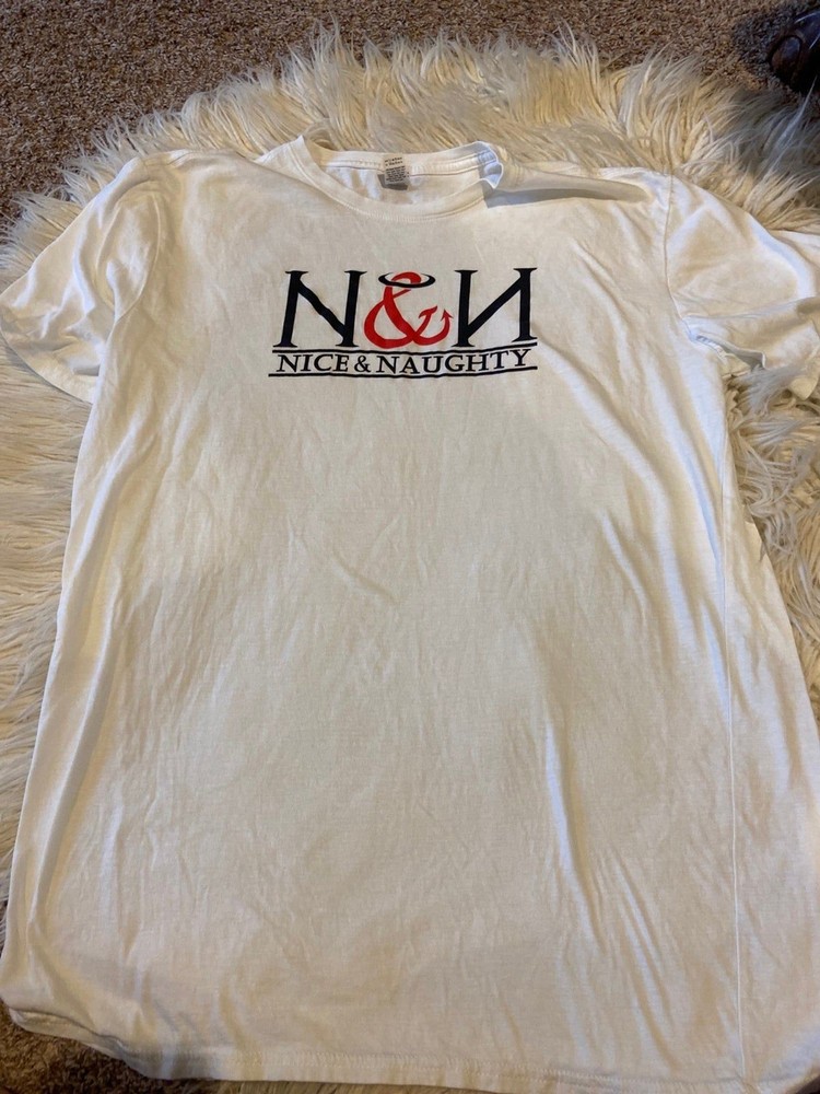 Large nice and naughty shirt white men’s angel and devil shirt