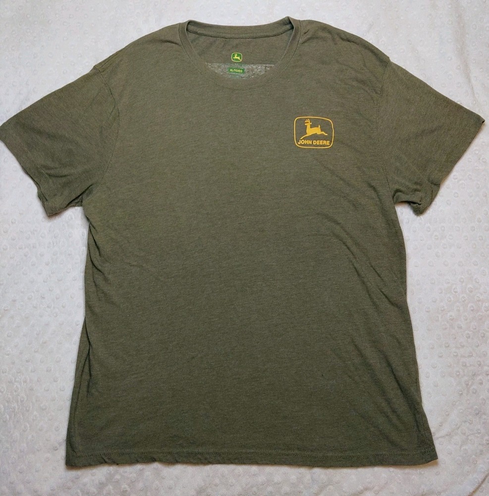 John Deere Since 1837 Graphic Print Shirt Mens X-Large Gray Olive Tractors Tee