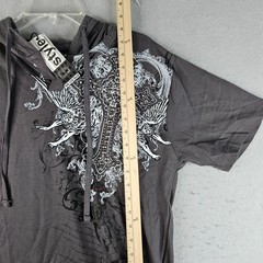 American G Style Hooded T Shirt Mens Medium Gray Studded Rocker Applique