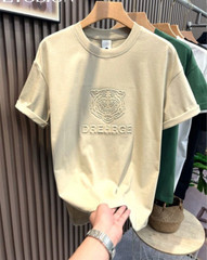 New Men Fashion Trend Tiger Embroidery Summer Short Sleeve Luxury Cotton T-Shirt