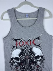 Brisco Brands Toxic Skulls Cross Graphic Tank Top Mens Size S Gray