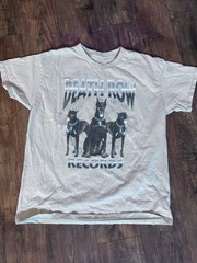 Death Row Records Mens Graphic T-Shirt Tan Doberman Lightning Rap Tee Large