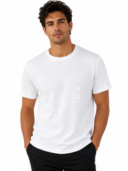 Alfani Mens T-Shirt New XL White Crew Neck Short Sleeve Stretch Knit Self Design
