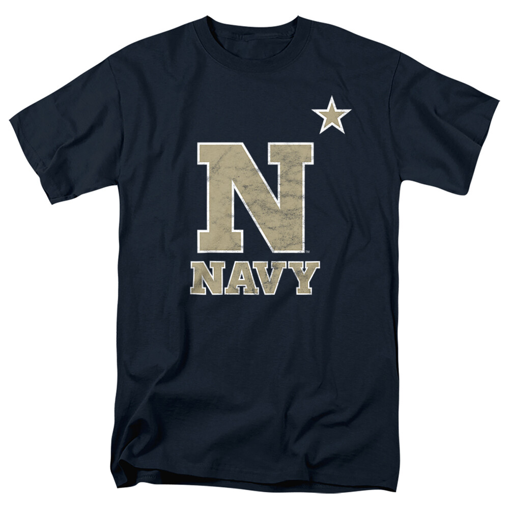 US Naval Academy Adult T-Shirt Distressed Primary Logo, Navy, S-5XL