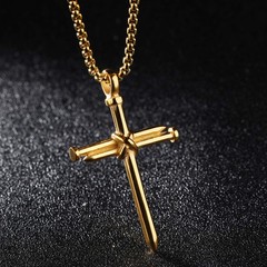 Nail Cross Necklace for Men Stainless Steel Vintage Polished Black Gold Silver