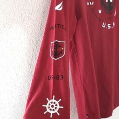 *NEW* Nautica Red Graphic Long-Sleeve Shirt Nautical Beach Travel, size Medium