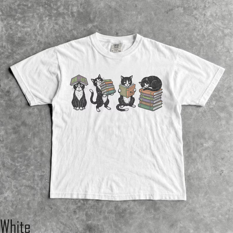 Cats Books Comfort Tee Men Women Unisex